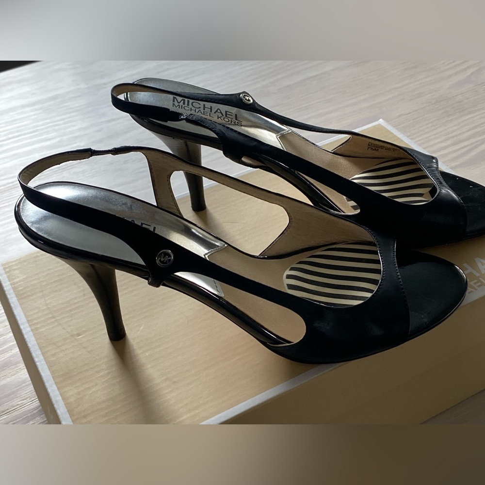 MICHAEL Michael Kors Black Slingback Peep-Toe Heels